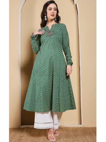 Mint Colour Printed Cotton Surat Kurtis Wholesale Market FAR0119
